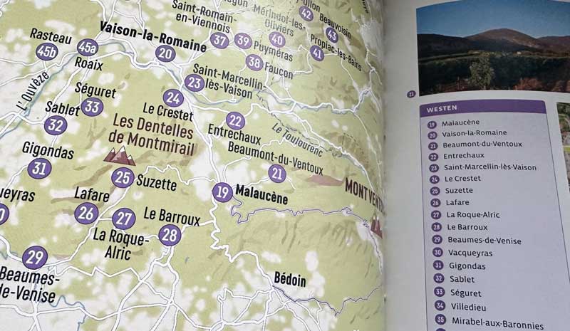 Handige overzichten voor informatie van dorpjes en steden rond de Mont Ventoux.